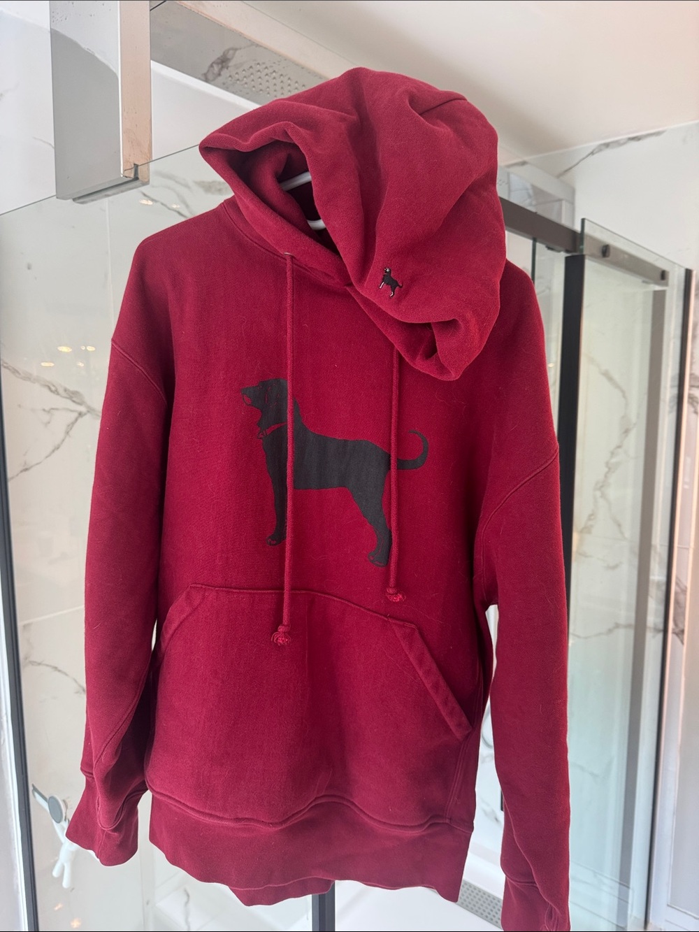 The Black Dog Red Hoodie with Black Dog Graphic
